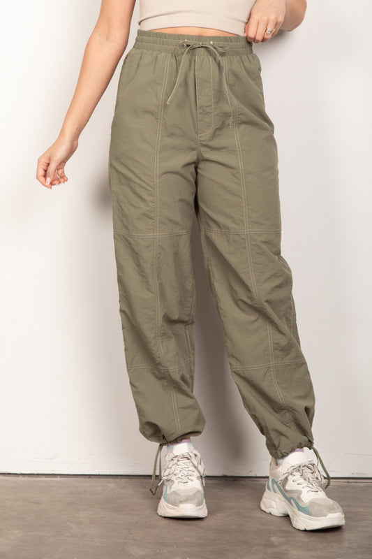 VERY J Drawstring Woven Parachute Joggers