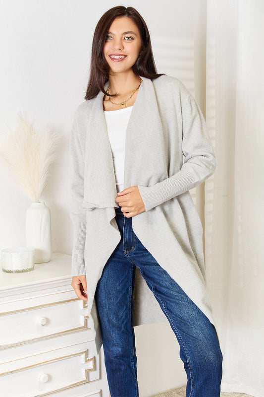 Double Take Open Front Duster Cardigan with Pockets